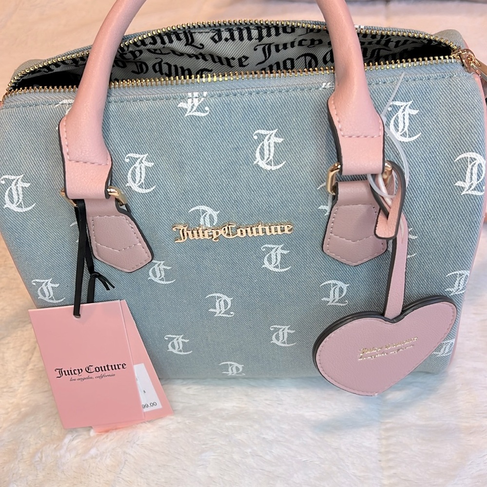 ♥️NWT Juicy Couture Adorable Denim and Pink Speedy Style Bag